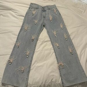 Wide leg embellished jeans